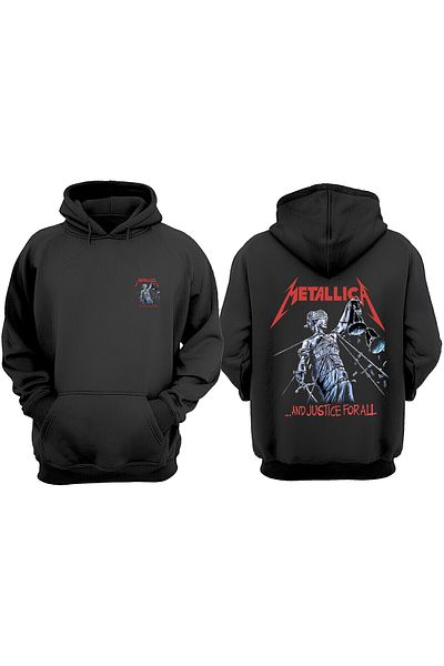 THEWERT Hanorac negru unisex Metallica Sculpture Design Față Spate imprimat Regular Fit