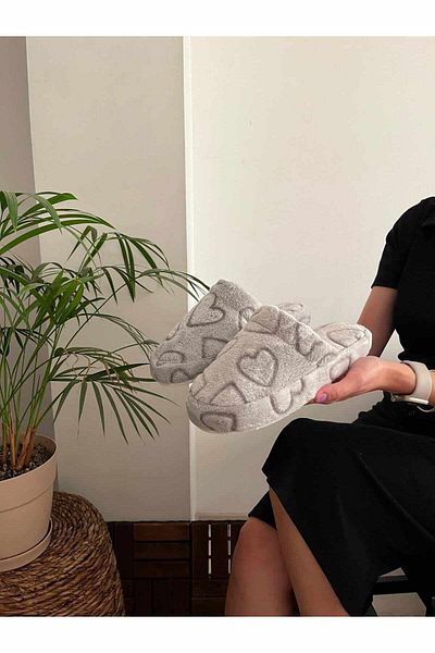 Behtah Kundura Αφράτες γυναικείες παντόφλες με σχέδιο καρδιάς - αθόρυβη σόλα, γούνινο πακέτο προίκας