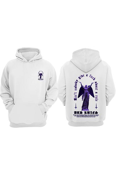 THEWERT Unisex Bad Rules Winged Purple Women's Design Front and Back Printed Regular Fit White Sweatshirt