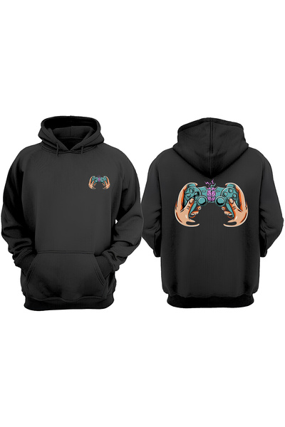 THEWERT Hanorac negru unisex Power Gaming Console Brain Design Față Spate imprimat Regular Fit