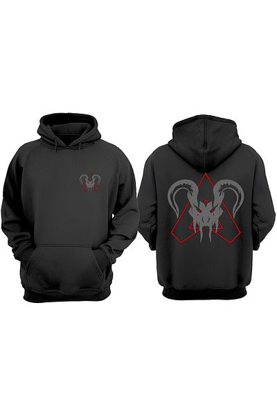 THEWERT Hanorac negru unisex cu design Seytan - imprimat față și spate, cu potrivire obișnuită