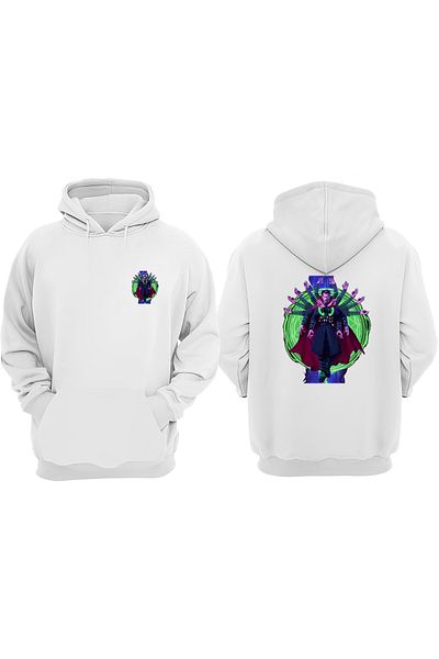 THEWERT Unisex Dr.Strange Time Stone Σχέδιο Μπροστινό Πίσω Τυπωμένο κανονικό λευκό φούτερ