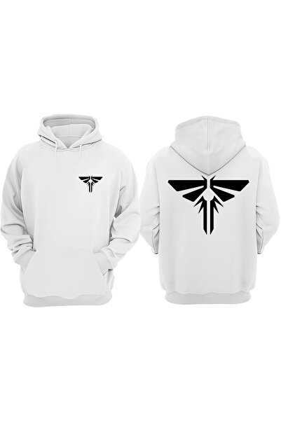 THEWERT Hanorac alb unisex The Last Of Us Ilustrație Logo Design Față Spate I...