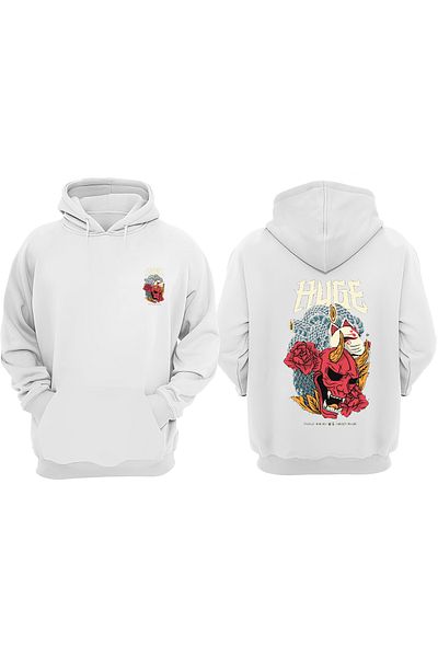 THEWERT Hanorac alb unisex Hude Evil Design Față Spate imprimat Regular Fit