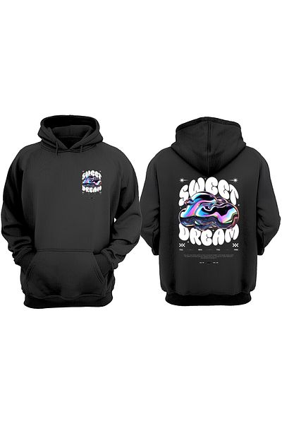 THEWERT Unisex Sweet Dream Design Front and Back Printed Regular Fit Black Sweatshirt