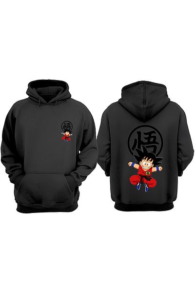THEWERT Унисекс суитшърт Little Goku Baby Sharp Design с щампа отпред и отзад, стандартна кройка, черен