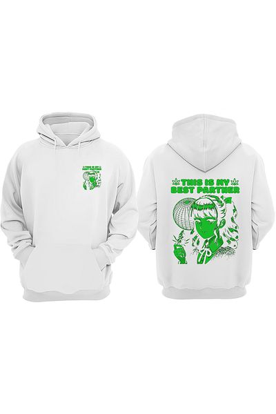 THEWERT Unisex Anime Girl Cannabis Design Front Back Printed Regular Fit White Sweatshirt