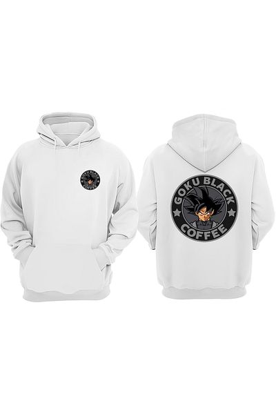 THEWERT Unisex Goku Black Coffee Σχέδιο Μπροστινό Πίσω Τυπωμένο κανονικό λευκό φούτερ
