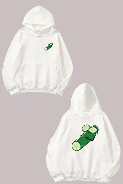THEWERT Hanorac alb unisex cu design cu castraveți dulci, imprimat în față și în spate