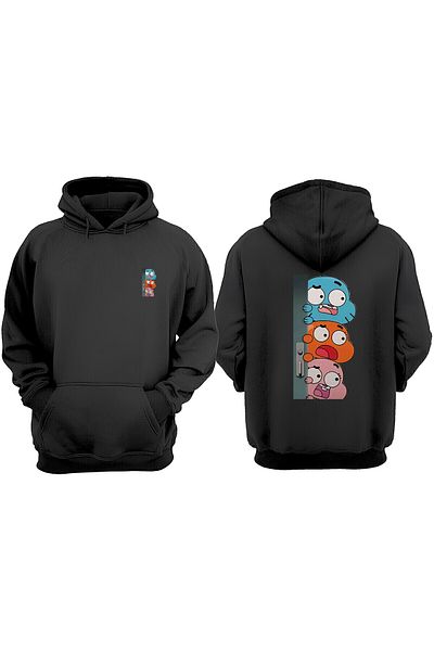 THEWERT Hanorac negru unisex Gumball Darvin Girl Card Design Față Spate imprimat Regular Fit