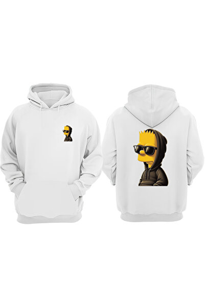 THEWERT Hanorac alb unisex Bart Simpson Wallpaper Design Față Spate imprimat Regular Fit