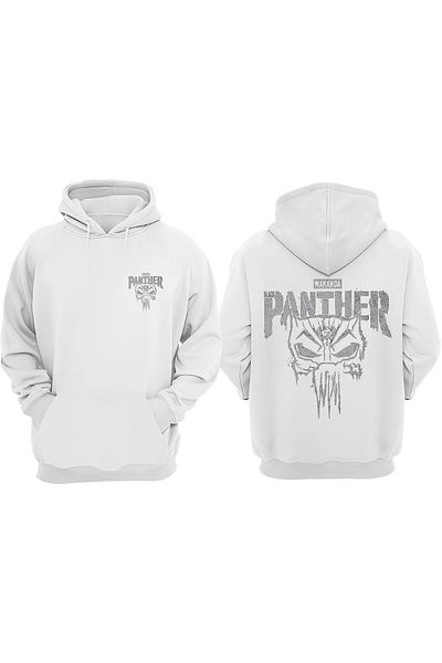 THEWERT Unisex Μαύρη μάσκα Panther Σχέδιο Μπροστινό Πίσω Τυπωμένο κανονικό λευκό φούτερ