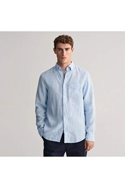 Gant Erkek Mavi Regular Fit Düğmeli Yaka Keten Gömlek