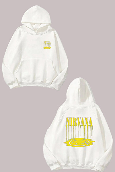 THEWERT Унісекс Nirvana Розплавлене обличчя Дизайн з переднім і заднім принтом Нормальний крій Білий світшот