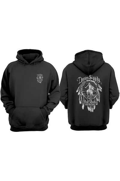 THEWERT Hanorac negru unisex Denim Supply Design Față Spate imprimat Regular Fit