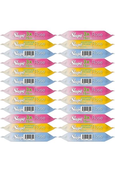 Sleepy 15 Sheets Wet Towel Pocket Wipes - Travel Pk Rose/Garden Set of 24 (8Pk*3) 360 Sheets