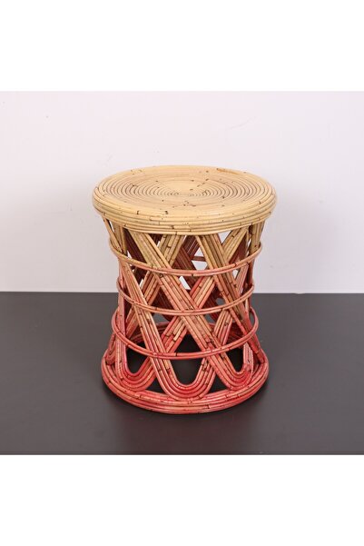 Mylamp Şölen 48x36 cm Doğal Kubu Rattan Sehpa & Tabure Antik Fuşya