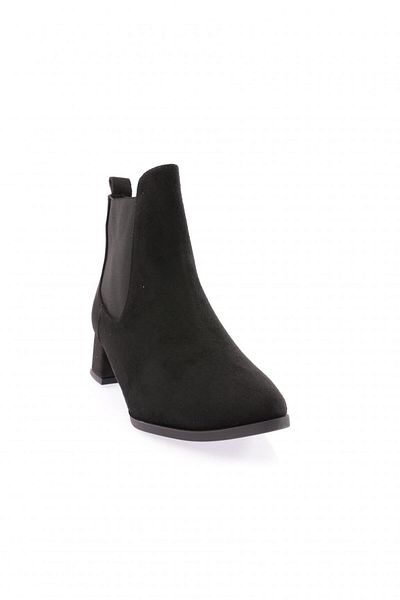 DGN Women's Pointed Toe Chelsea Side Rubber Detailed Silver Heeled Ankle Boots Black Suede 291932212674