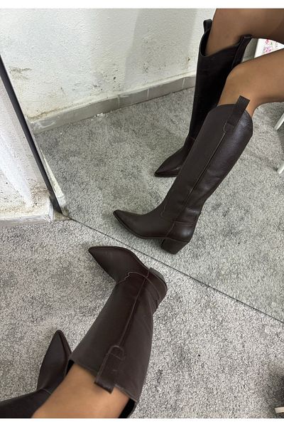 MYVOLANTE Cizme de cowboy de damă din piele naturală - maro amar