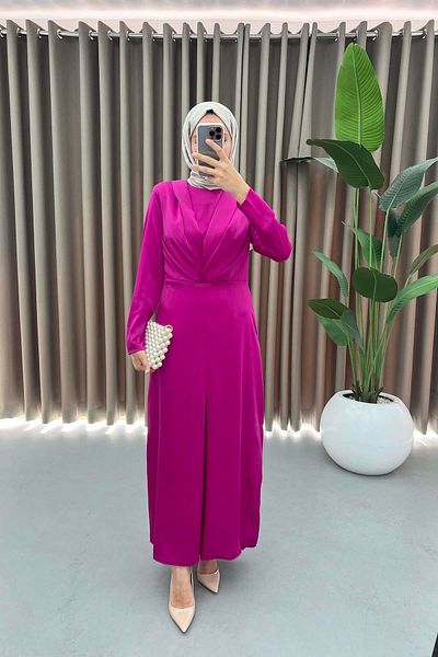 Puane Rochie de seara Hijab din Tesatura Satin Plisata Mov