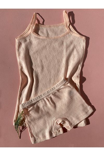 LEYNA BUTİK Set de 4 bucăți din bumbac, lycra, tricotat jacquard, țesătură perforată, cu bretele pentru frânghie