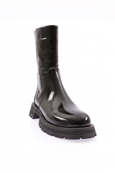 DGN Women's Zippered Long Boots Black Patent Leather Genuine Leather 326623