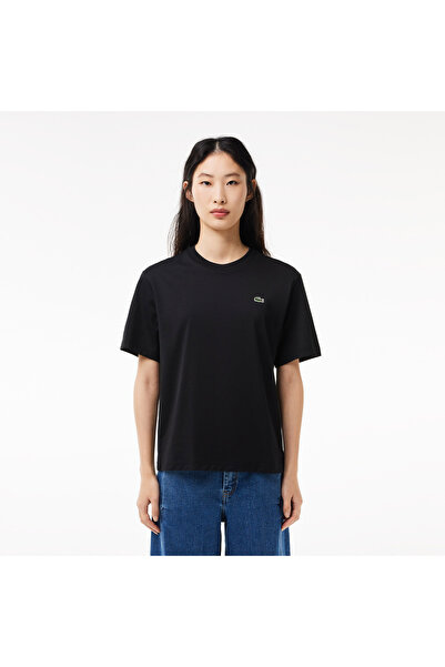 Lacoste Kadın Relaxed Fit Bisiklet Yaka Siyah T-Shirt