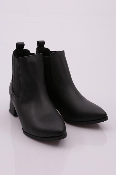DGN Women's Pointed Toe Chelsea Side Rubber Detailed Silver Heeled Ankle Boots Black 291932212674