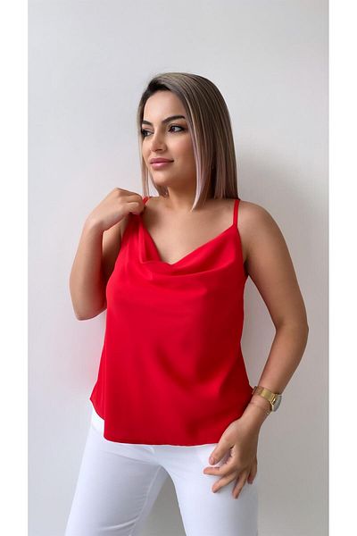 SEDA FİDAN Red Draped Blouse - Adjustable Strap