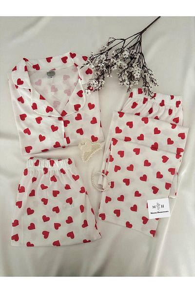 MH Moony Homewears 3-Piece Soft Cotton Red Heart Pajama Set