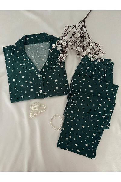 MH Moony Homewears Set de 2 pijamale din bumbac verde pădure cu mâneci lungi