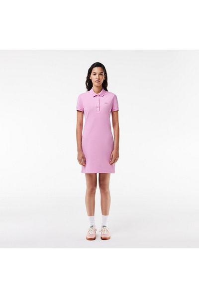 Lacoste فستان وردي بياقة بولو بقصة مستقيمة للنساء