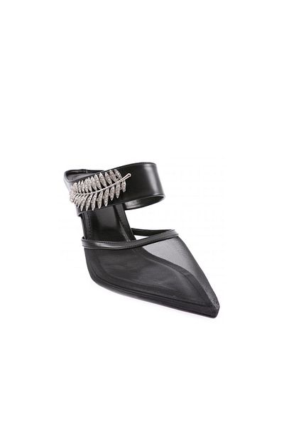 DGN Accesoriu pentru femei cu vârf ascuțit din frunze de piatră de cristal, cu toc subțire, detaliu transparent, negru 321321085