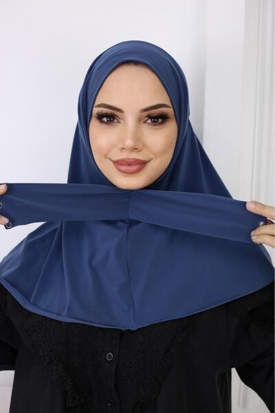 Trablus Çıtçıtlı Hijab Bone Indigo