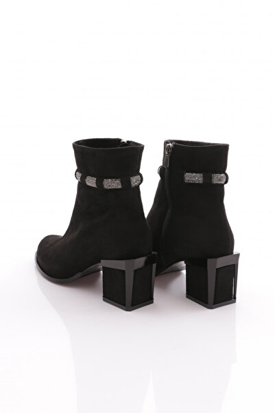 DGN Kadın Simli İp Detaylı Topuklu Bot Siyah Süet 85321033