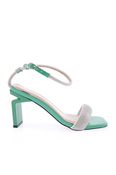 DGN K9016 Women's Silver Stone Banded Ankle-Tied Heeled Sandals