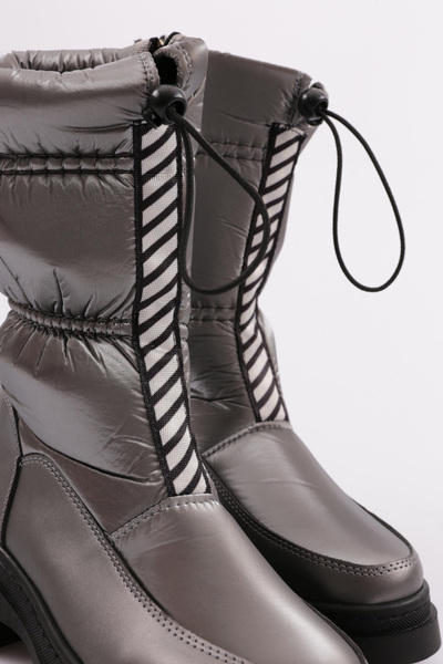 DGN Kadın Ön Bağcıklı Fermuarlı Bot Platin 1213225