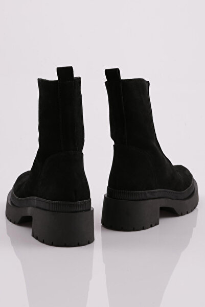 DGN 21542-22K Dámské kozačky na zip se silnou podrážkou Černý semiš z pravé kůže