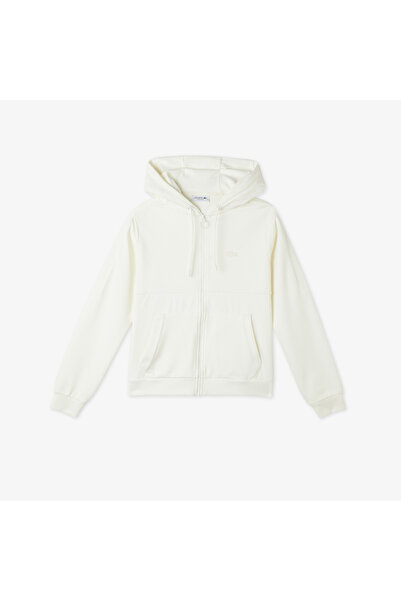 Lacoste Kadın Regular Fit Kapüşonlu Beyaz Sweatshirt