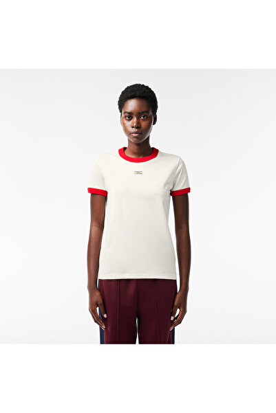 Lacoste Kadın Slim Fit Bisiklet Yaka Beyaz T-Shirt
