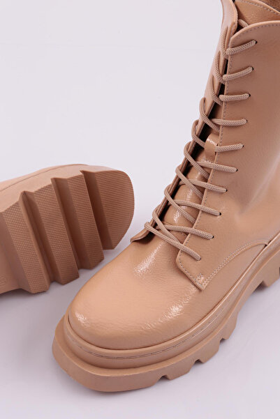 DGN Kadın Bağcıklı Fermuarlı Bot Nude Kırışık Rugan 8553232