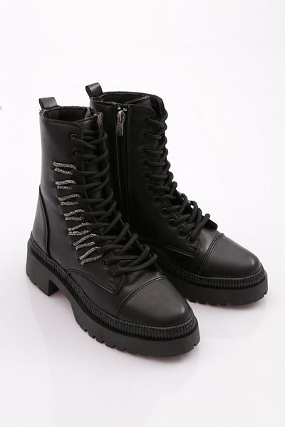 DGN Women's Lace-Up Silver Stone Lace-Up Boots Black 211018621027