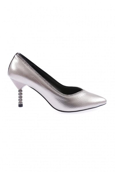 DGN Pantofi de rochie de seara de dama din piele lacuita sparta platinata 217462621