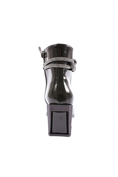 DGN Kadın Simli Ip Detaylı Topuklu Bot Siyah Rugan 910121033