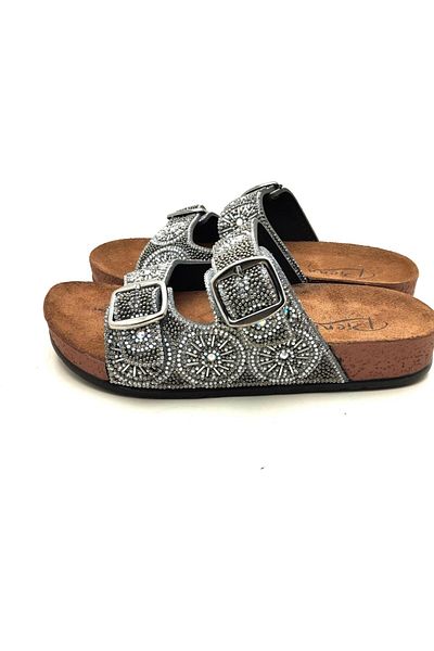 Pienn Stone Embroidered Adjustable Orthopedic Women's Slippers Smoke Color Ultra Soft Sole