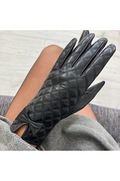 Betülce Luxusní model kožené dámské rukavice Prošívané fleecové rukavice