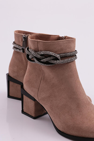 DGN Дамски блестящи ботуши с ток с детайли от норка Велур 910121033