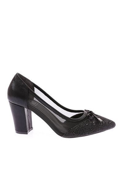 DGN Women's Silver Stone Transparent Heeled Shoes Black 3662621