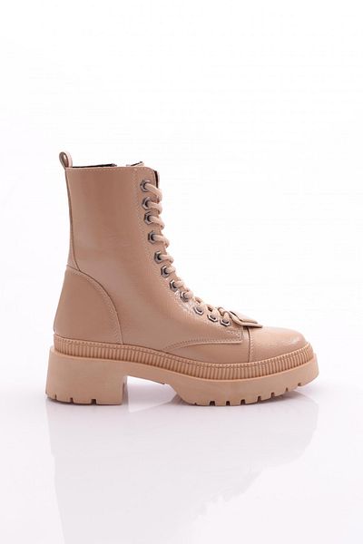 DGN Women's Geometric Accessory Boots Nude Wrinkled Patent Leather 211019921027