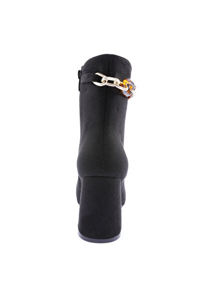 DGN Kadın Kalın Zincir Aksesuarlı Topuklu Bot Siyah Süet 33215312821